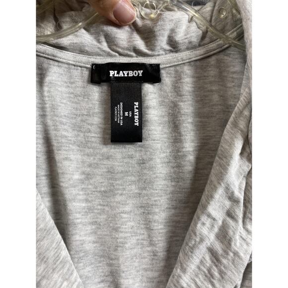 Playboy Pajama Set Womens Medium Gray Button Front Top Shorts Sleepwear Lounge - Picture 13 of 14